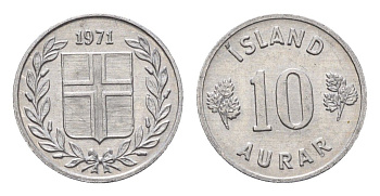 Исландия 10 эйре 1971 KM 10a алюминий UNC 4696-319
