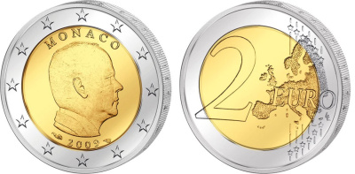 Монако 2 евро 2009 Князь Альберт II KM 195 биметалл UNC 4571-913