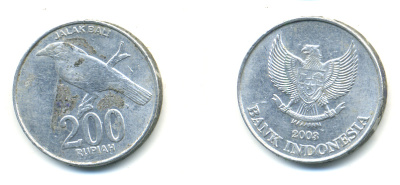 ИНДОНЕЗИЯ 200 РУПИЙ 2003 ПТИЧКА НА ВЕТКЕ, ГОД ТИП KM 66 алюминий 3999-727