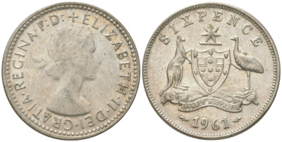 Австралия 6 пенсов 1961 Елизавета II (1952-2022) KM 58 серебро 4623-263