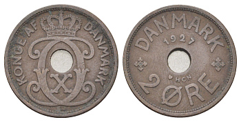 Дания 2 эре 1927 NCH, Кристиан X (1912-1947) KM 827 бронза 4701-633