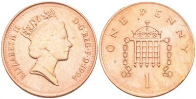 Великобритания 1 пенни 1994 Елизавета II (1952-2022) KM 935a, Spink 4391 (B4) сталь плакированная медью 3955-538