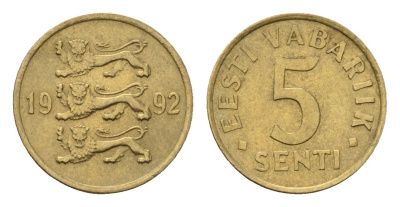 Эстония 5 сентов 1992 KM 21 латунь UNC 4694-1263