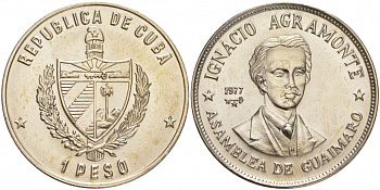Куба 1 песо 1977 Игнасио Аграмонте (1841-1873) KM 187 медно-никель UNC 189-745