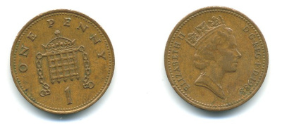 Великобритания 1 пенни 1988 Елизавета II (1952-2022) KM 935, Spink 4381 (B3) бронза 540-221