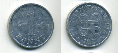 ФИНЛЯНДИЯ 1 ПЕННИ 1971 KM 44a алюминий 61-1211