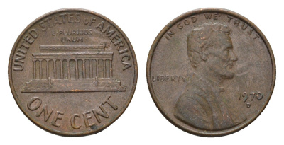 США 1 цент 1970 D, Авраам Линкольн KM 201 медь цинк 4613-614