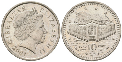 Гибралтар 10 пенсов 2001 KM 776 медно-никель UNC 4619-233
