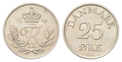 Дания 25 эре 1958 KM 842.2 медно-никель 4706-747