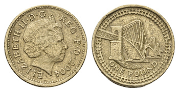 Великобритания 1 фунт 2004 Елизавета II (1952-2022), год-тип KM 1048 никель латунь 4695-837