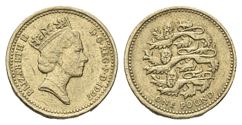 Великобритания 1 фунт 1997 Елизавета II (1952-2022), год-тип KM 975 никель латунь 4695-836