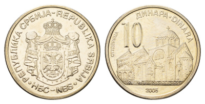 Сербия 10 динаров 2005 KM 41 медь цинк никель UNC 4695-313