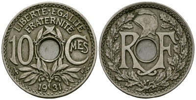 Франция 10 сантимов 1931 KM 866a медно-никель 4167-826
