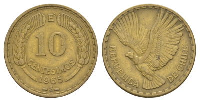 Чили 10 сентесимо 1969 KM 191 алюминиевая бронза 4656-1023