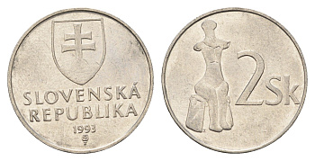 Словакия 2 кроны 1993 KM 13 сталь плакированная никелем 4700-1215
