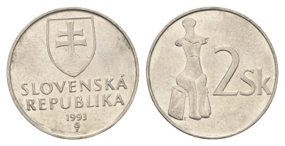 Словакия 2 кроны 1993 KM 13 сталь плакированная никелем 4700-1215