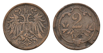 Австрия 2 геллера 1893 Франц Иосиф I (1848-1916) KM 2801 бронза 4702-138