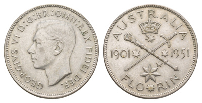 Австралия 2 шиллинга (флорин) 1951 50 лет Федерации KM 47 серебро UNC 5010-1524