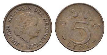 Нидерланды 5 центов 1966 Юлиана (1948-1980) KM 181 бронза 4685-126