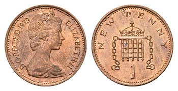 Великобритания 1 пенни 1979 Елизавета II (1952-2022) KM 915, Spink 4237 (B1) бронза UNC 4697-948