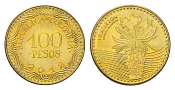 Колумбия 100 песо 2012 KM 296 сталь плакированная латунью UNC 4696-1258