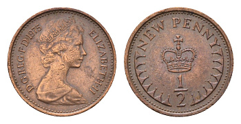Великобритания 1/2 пенни 1975 Елизавета II (1952-2022) KM 914, Spink 4239 бронза 4696-737