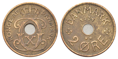 Дания 2 эре 1934 N, Кристиан X (1912-1947) KM 827 бронза 4701-815