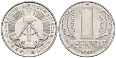 ГДР 1 пфенниг 1968 А KM 8.1 алюминий aUNC 4564-1027