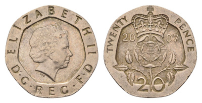 Великобритания 20 пенсов 2007 Елизавета II (1952-2022) KM 990, Spink 4630 (G3) медно-никель 4696-858