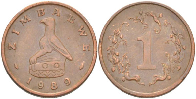 Зимбабве 1 цент 1989 птица-идол KM 1a сталь плакированная бронзой 4516-262