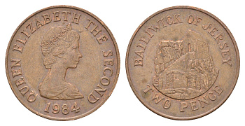 Джерси 2 пенса 1984 Елизавета II (1952-2022), Сент-Хелиер KM 55 бронза 4703-1046