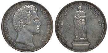 Бавария 2 талера 1845 Людвиг I (1825-1848), Chancellor Baron von Kreittmayr, барон Крейттмайер KM 439, Dav.592 var, AKS 107a, Kahnt 111, Thun 84 var серебро 00-00