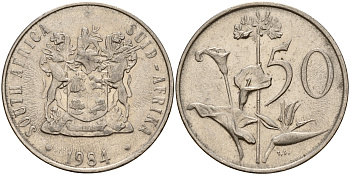 ЮАР 50 центов 1984 Зантедеския Эллиота (калла), герб KM 87 никель  UNC  4599-446