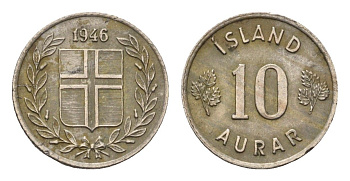 Исландия 10 эйре 1946 KM 10 медно-никель 4696-253