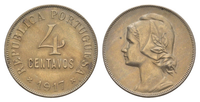 Португалия 4 сентаво 1917 KM 566 медно-никель aUNC 4657-832