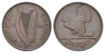Ирландия 1 пенни 1935 курица с цыплятами KM 3 бронза 4692-245