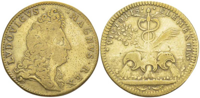 Франция жетон ND Людовик XIV (1643-1715), VICTORIS CLEMENTIA (ПОБЕДА МИЛОСЕРДИЯ), диаметр 25,5 мм.  латунь    210-126