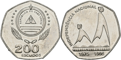 Кабо-Верде 200 эскудо 1995 20 лет независимости KM 35 медно-никель UNC 3333-1015