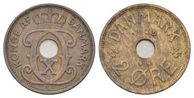 Дания 2 эре 1929 N, Кристиан X (1912-1947) KM 827 бронза 4701-726