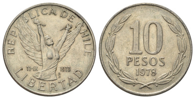 Чили 10 песо 1978 KM 210 медно-никель 4688-346