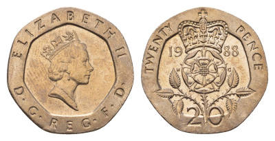 Великобритания 20 пенсов 1988 Елизавета II (1952-2022) KM 939, Spink 4361 (G2) медно-никель 4696-841