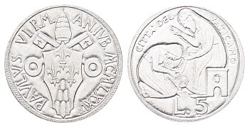 Ватикан 5 лир 1975 MCMLXXV, Священный год, Павел Vi, год-тип KM 126 алюминий UNC 4701-527