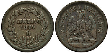 МЕКСИКА 1 СЕНТАВО 1889 ВТОРАЯ РЕСПУБЛИКА KM 391.6 медь F 4391-255