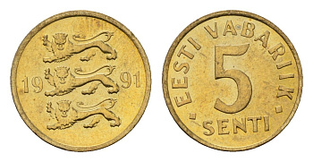 Эстония 5 сентов 1991 KM 21 латунь UNC 4694-1251