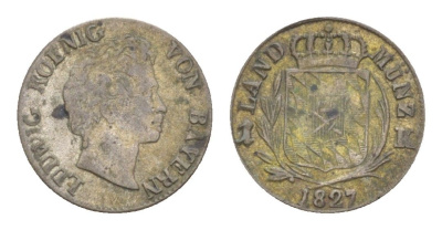 Бавария 1 крейцер 1827 Людвиг I (1825-1848) KM 727 серебро 3896-435