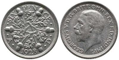 Великобритания 6 пенсов 1928 Георг V (1910-1936) KM 832, Spink 4040 серебро 201-111
