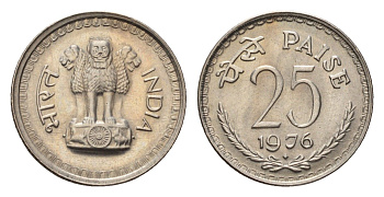 Индия 25 пайс 1976 KM 49.1 медно-никель UNC 4690-216