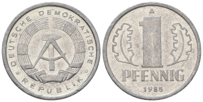 ГДР 1 пфенниг 1985 А KM 8.2 алюминий 4651-134