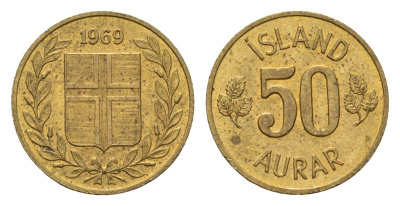 Исландия 50 эйре 1969 KM 17 никель латунь UNC 4690-552