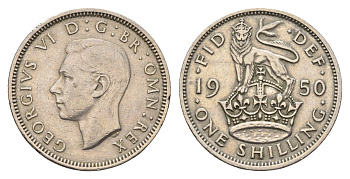 Великобритания 1 шиллинг 1950 Георг VI (1936-1952), Английский герб KM 876, Spink 4108 медно-никель 4699-445